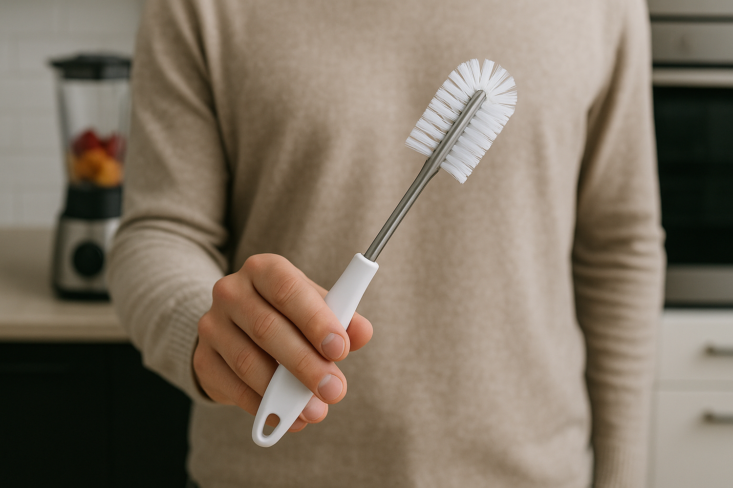 quelqun qui porte la brosse a blender pour fruit